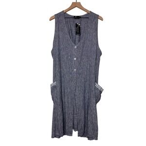 Fenini Linen‎ Blend Tunic Dress Size L Lagenlook Cottagecore Simple Farm Prairie